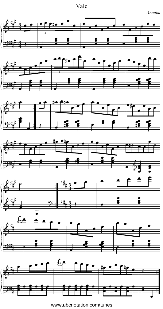 Valc - staff notation