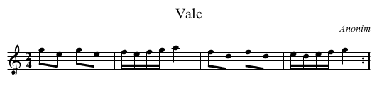 Valc - staff notation