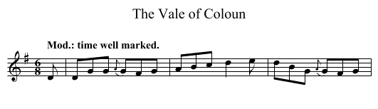 Vale of Coloun, The - staff notation