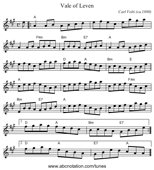 Vale of Leven - staff notation