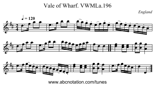 Vale of Wharf. VWMLa.196 - staff notation
