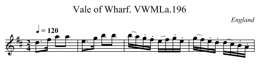 Vale of Wharf. VWMLa.196 - staff notation