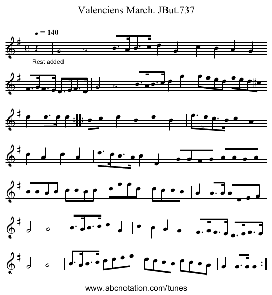 Valenciens March. JBut.737 - staff notation