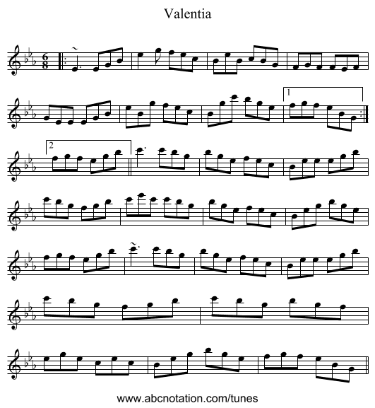 Valentia - staff notation