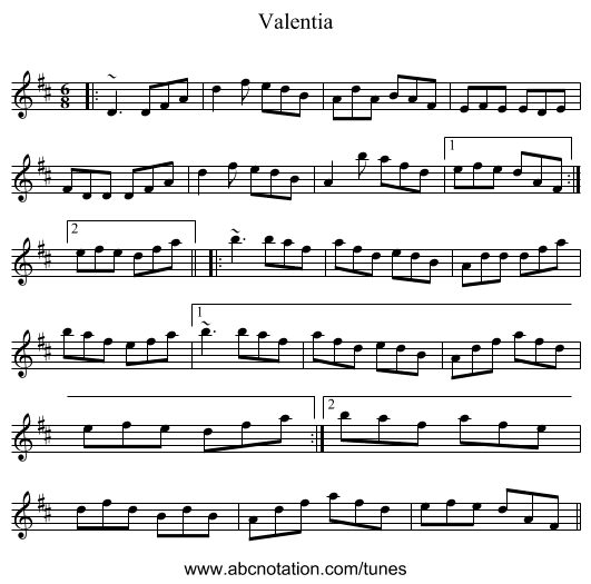Valentia - staff notation