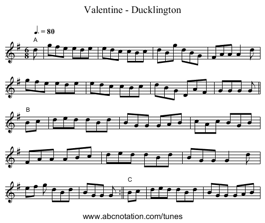 Valentine - Ducklington - staff notation