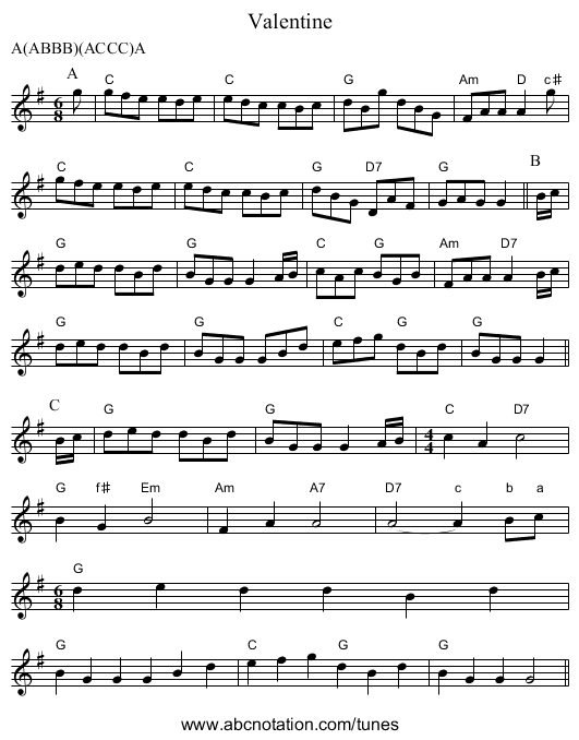 Valentine - staff notation