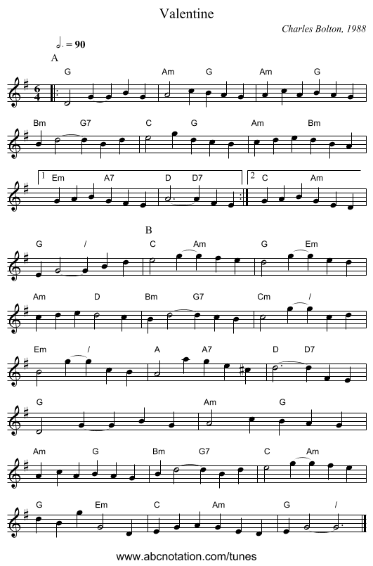 Valentine - staff notation