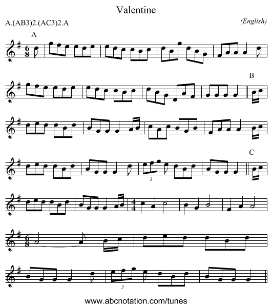 Valentine - staff notation