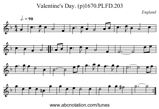 Valentine's Day. (p)1670.PLFD.203 - staff notation