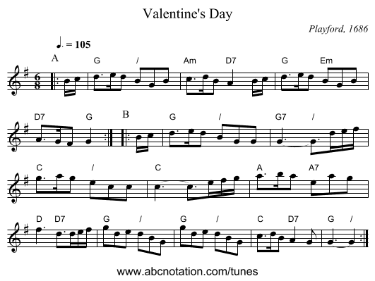 Valentine's Day - staff notation