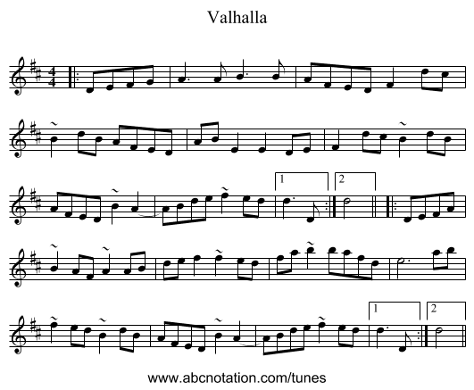 Valhalla - staff notation