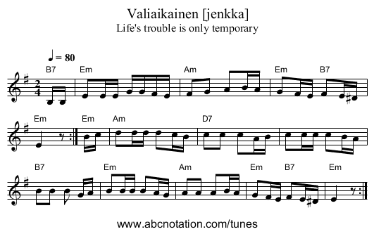 Valiaikainen [jenkka] - staff notation
