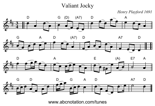 Valiant Jocky - staff notation