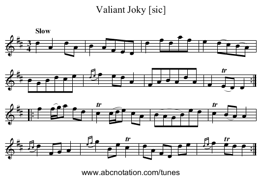 Valiant Joky [sic] - staff notation