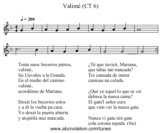 Valimé (CT 6) - staff notation