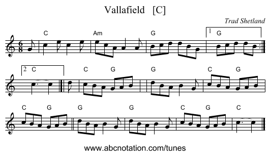 Vallafield   [C] - staff notation