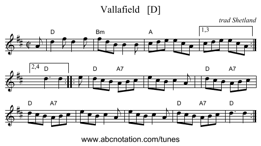 Vallafield   [D] - staff notation