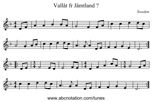Vallåt fr Jämtland ? - staff notation