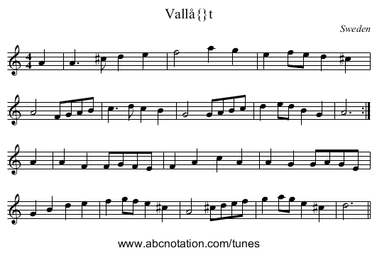 Vall&aring;t - staff notation