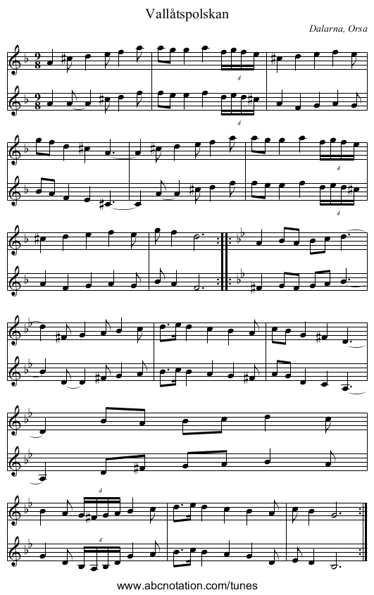 Vallåtspolskan - staff notation