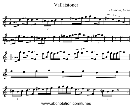 Vallåtstoner - staff notation