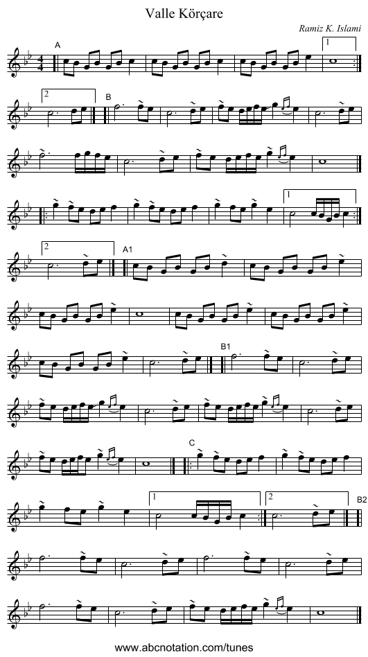 Valle K&ouml;r&ccedil;are - staff notation
