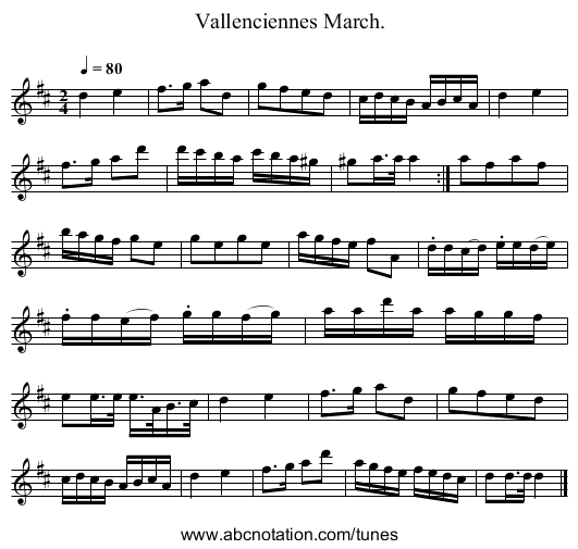 Vallenciennes March. - staff notation