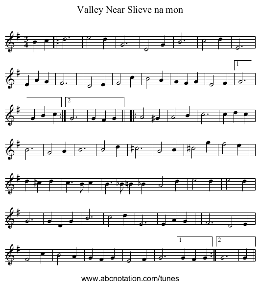 Valley Near Slieve na mon - staff notation