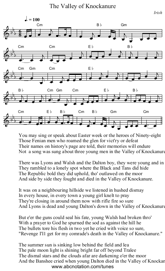 Valley of Knockanure, The - staff notation