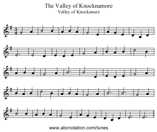 Valley of Knocknamore, The - staff notation