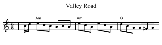 Valley Road - staff notation