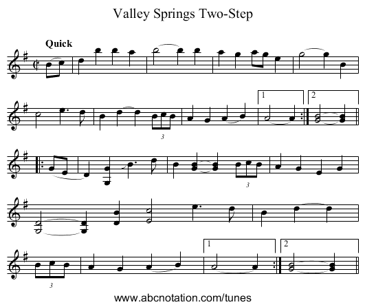 Valley Springs Two-Step - staff notation