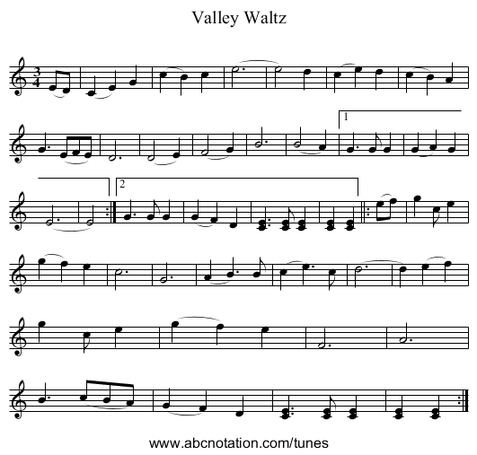 Valley Waltz - staff notation