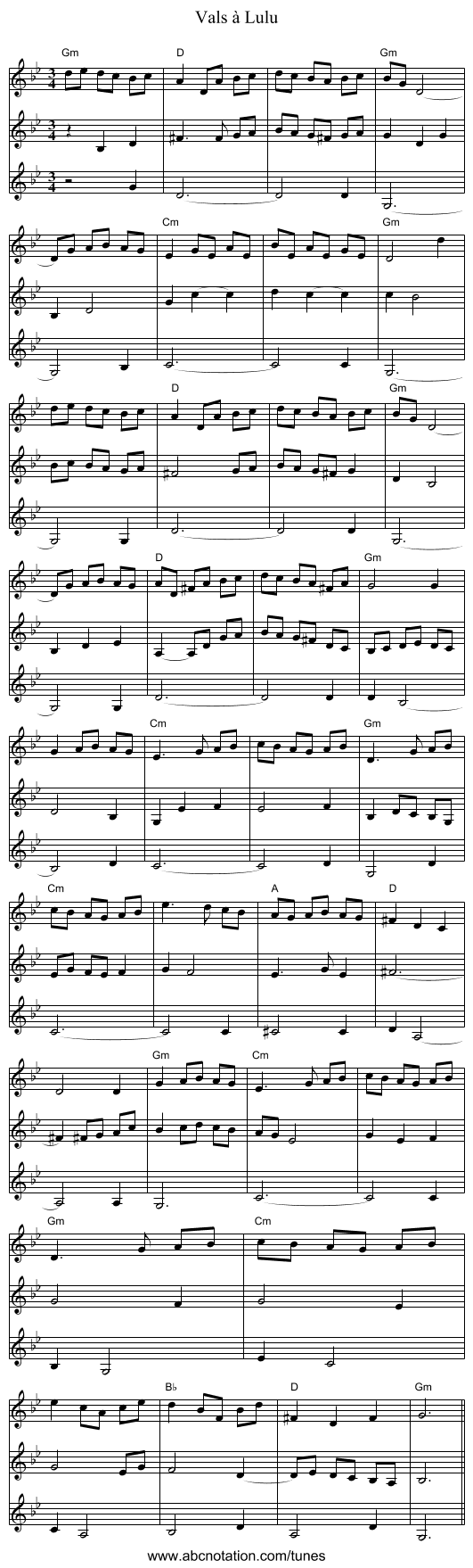 Vals à Lulu - staff notation