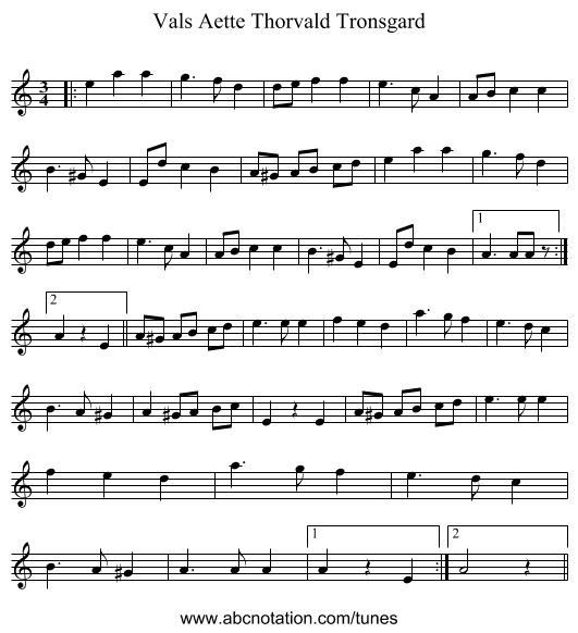 Vals Aette Thorvald Tronsgard - staff notation