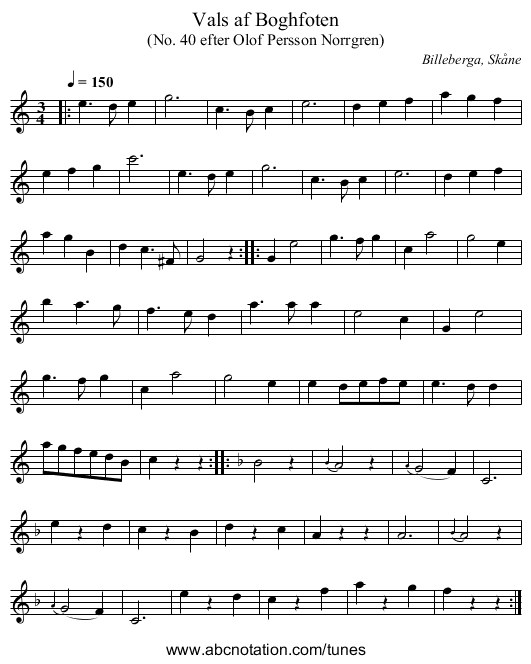 Vals af Boghfoten - staff notation