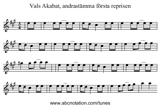 Vals Akabat, andrastämma första reprisen - staff notation