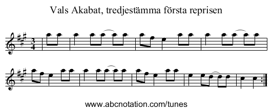Vals Akabat, tredjestämma första reprisen - staff notation