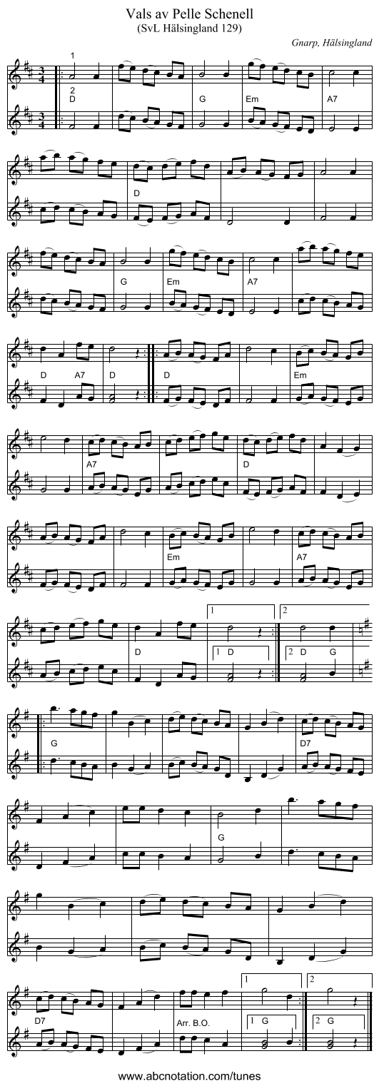 Vals av Pelle Schenell - staff notation