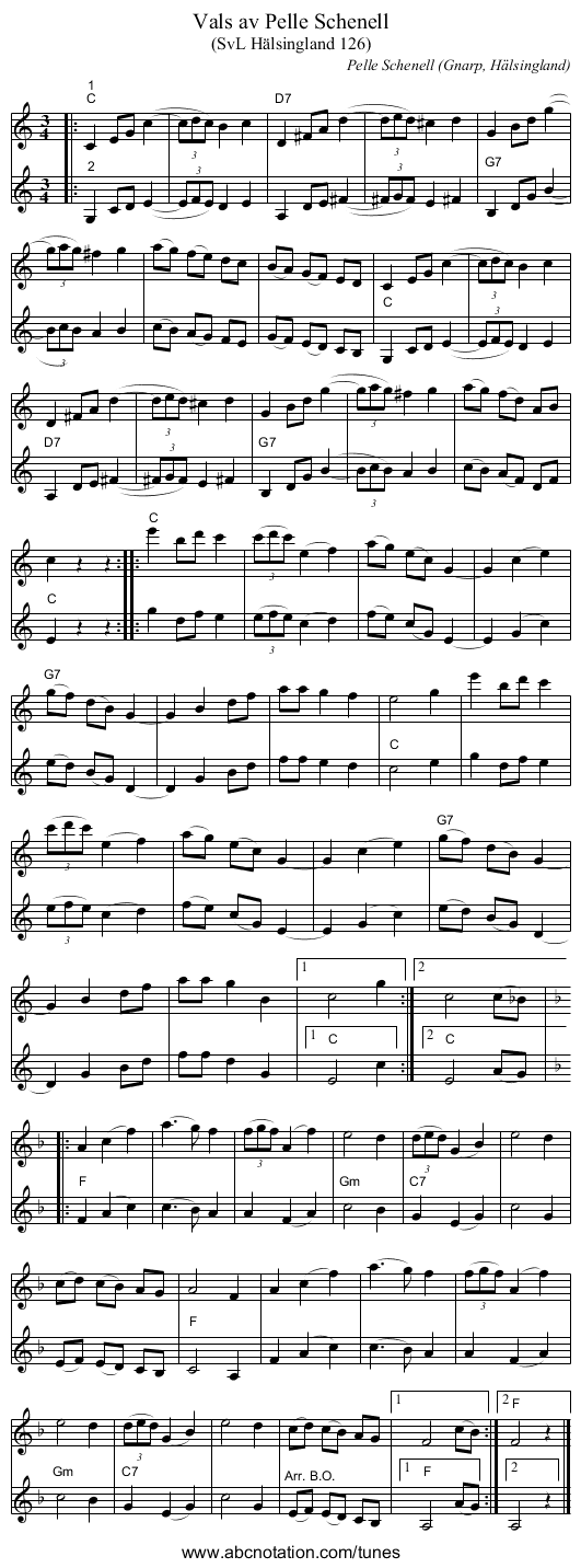 Vals av Pelle Schenell - staff notation