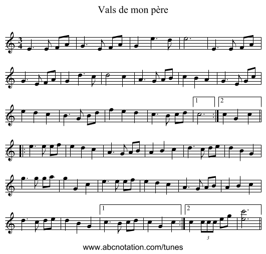 Vals de mon père - staff notation