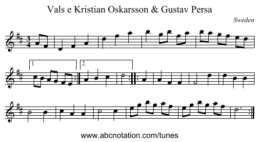 Vals e Kristian Oskarsson & Gustav Persa - staff notation
