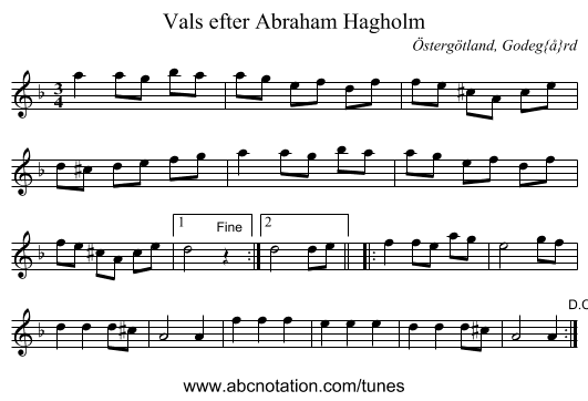 Vals efter Abraham Hagholm - staff notation