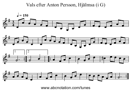 Vals efter Anton Persson, Hjälmsa (i G) - staff notation