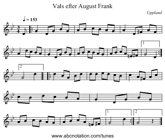 Vals efter August Frank - staff notation