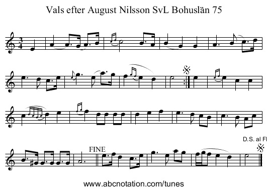 Vals efter August Nilsson SvL Bohuslän 75 - staff notation