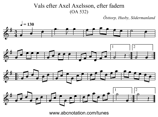 Vals efter Axel Axelsson, efter fadern - staff notation