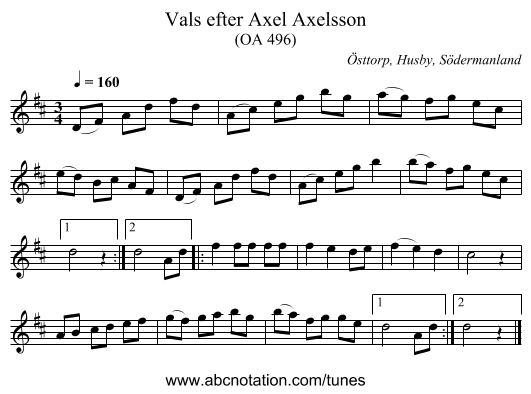 Vals efter Axel Axelsson - staff notation