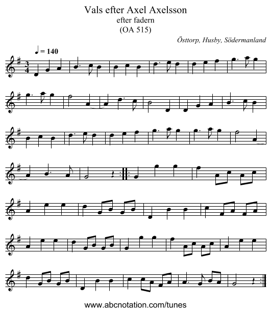 Vals efter Axel Axelsson - staff notation
